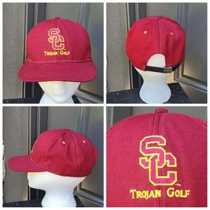Vtg USC Trojans Golf Leather Strapback Hat